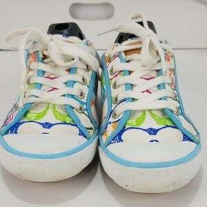 Coach White and Blue Sneakers Vibrant Canvas Design
